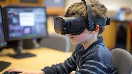 A student exploring digital education resources through virtual reality.
