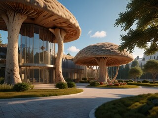 Mushroom House and Office in a Sunlit Garden