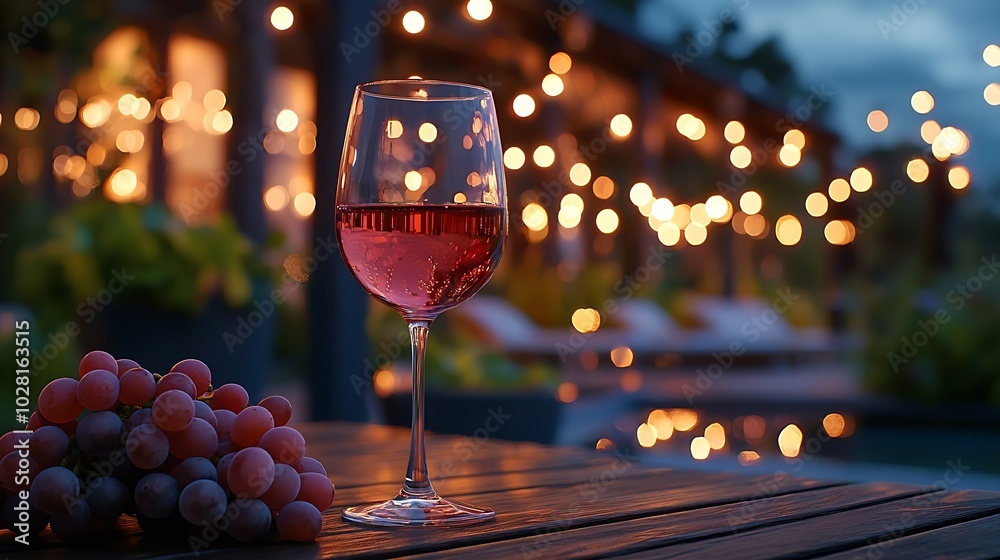 Poster glass of red wine with fresh grape on wooden table close up : generative ai