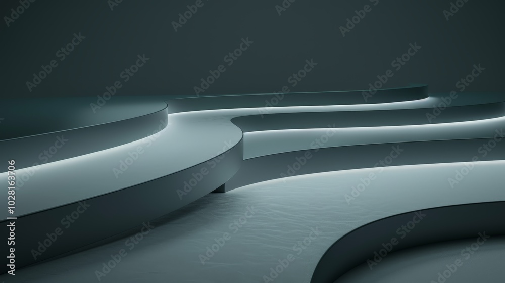 Wall mural wallpaper abstract modern architecture featuring a curved empty space illuminated with neon lights