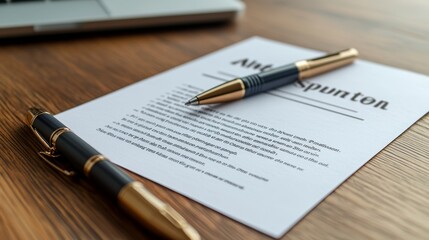 Business Contract on Wooden Desk with Pens