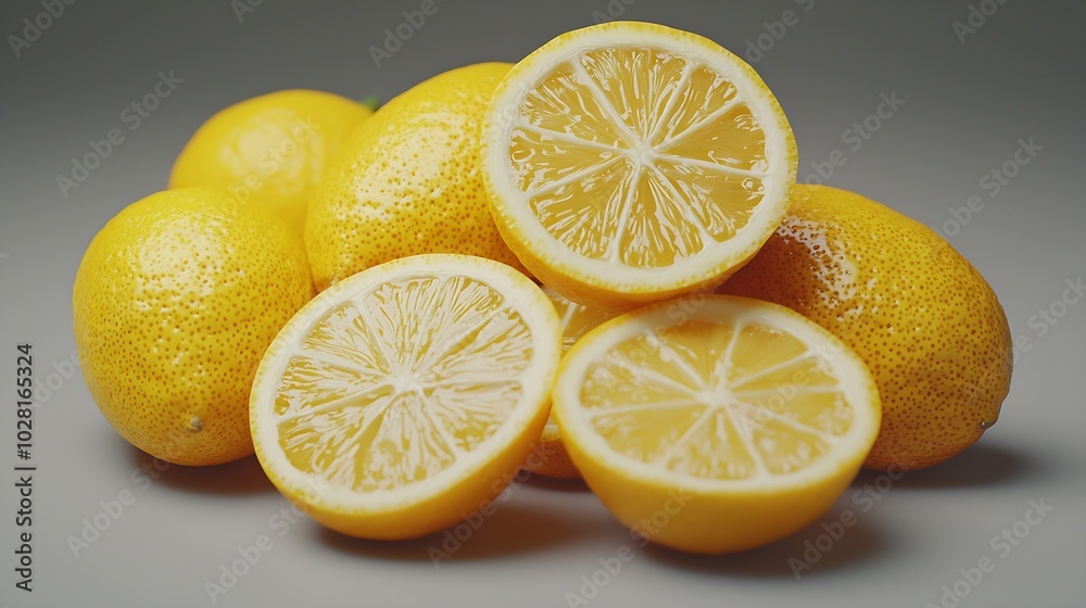Poster group of lemons grey background top view : generative ai