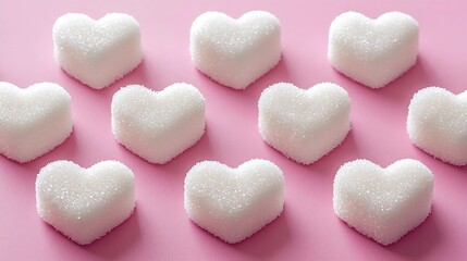 Fototapeta premium Sugar hearts frame on pink background Romantic St Valentines day concept Top view Copy space : Generative AI