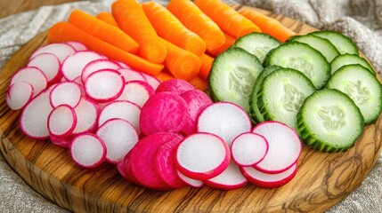 Fresh Vegetables Sliced on Wooden Cutting Board