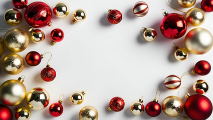 Christmas gold red  decorations balls New Year isolated on white background , new year decoration balls, red  decoration balls