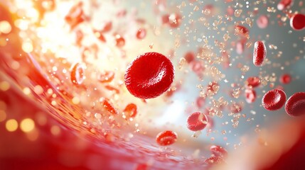 A magnified image of a single red blood cell flowing through the bloodstream.