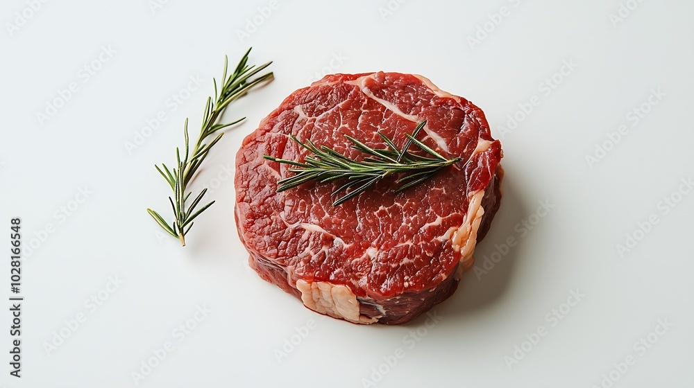 Poster fresh raw beef steak isolated on white top view copy space : generative ai