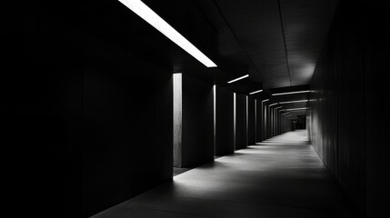 Abstract Architecture   Concrete Corridor with Bright Lights