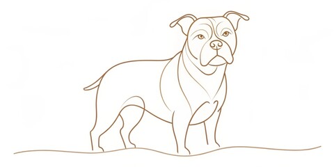 Minimalist continuous line drawing of a Staffordshire Bull Terrier, capturing its essence in a sleek portrait, celebrating the breed's strength and loyalty in simple elegance.
