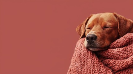 Cozy Dog Wrapped in Blanket in Minimalist Setting