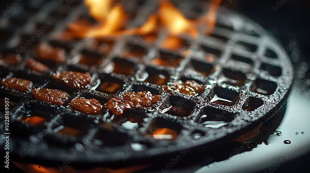 Poster grill pan surface close up top view copy space : generative ai