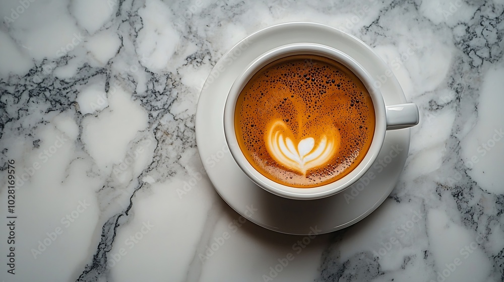 Poster coffee espresso in white cup of marble table background top view : generative ai