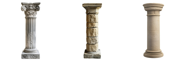 A stone column  isolated on transparent background 