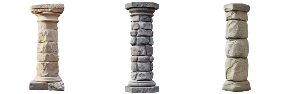 A stone column  isolated on transparent background 