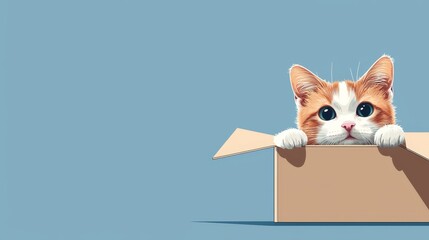 Cat Sitting in Box with Minimalist Design Style