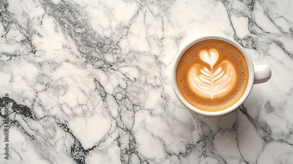 Poster coffee espresso in white cup of marble table background close up : generative ai