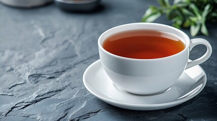Cup of tea on a blue stone background Close up : Generative AI