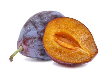 whole and half of ripe prune or plum isolated, png