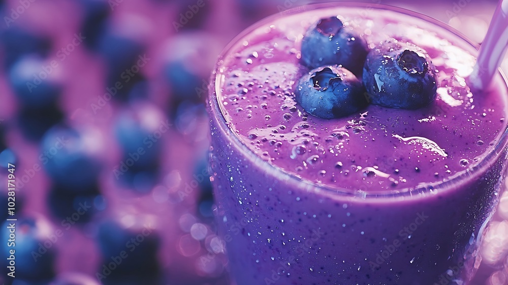 Poster asai berry smoothie with fresh blueberries grey background copy space : generative ai
