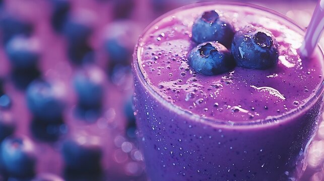 Asai berry smoothie with fresh blueberries Grey background Copy space : Generative AI