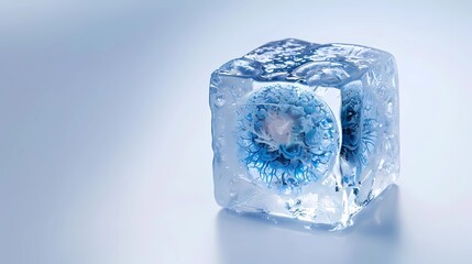 Obraz premium A cryopreservation of genetic of an ovum in ice cube on white background, Generative AI illustrations.