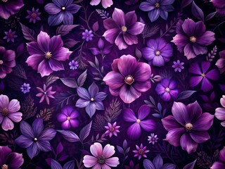 Seamless Pattern of Purple Flowers in Low Light Photography for Elegant Backgrounds, Perfect for Textiles, Wallpapers, and Digital Designs - Floral Aesthetics and Visual Appeal