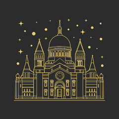 Gold Building Hand drawn mono-line historical mosque church background design