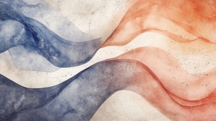 Fototapeta premium Abstract Watercolor Painting with Blue and Orange Waves on a White Background