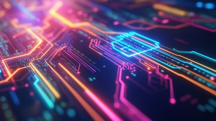 Obraz premium Abstract Circuitry with Glowing Neon Lights