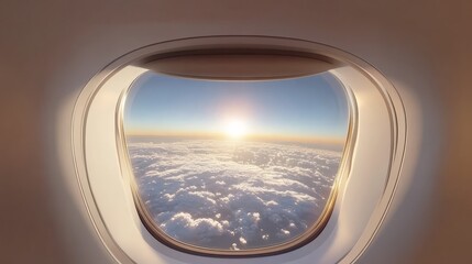 Fototapeta premium Airplane Window View of Sunset Over Clouds