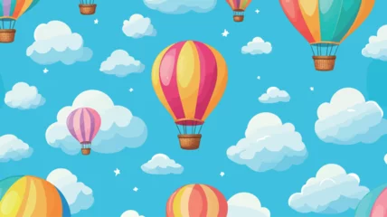 Seamless pattern with hot air balloons and clouds. Vector illustration 