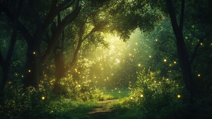 Enchanted Forest Path with Firefly Lights