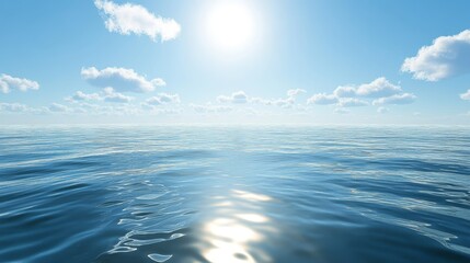 Obraz premium Calm Ocean Water Surface with Sun and Clouds