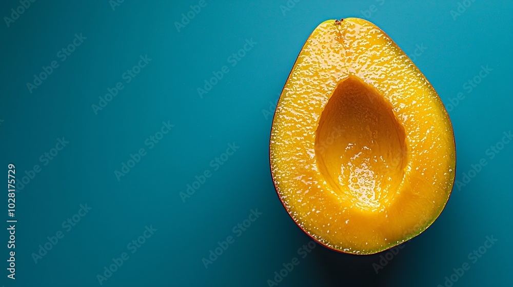 Aufkleber fresh mango organic fruit on blue background top view copy space : generative ai