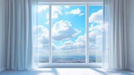 Large Window with Sheer Curtains and City View