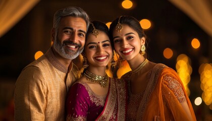 Radiant Indian Family Celebrating Together In Festive Attire generative ai