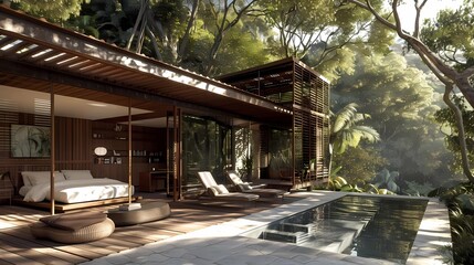 Fototapeta premium A house in the style, natural in the forest, Generative AI illustrations.