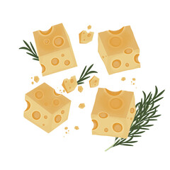Vector Illustration Logo Clipart Fresh Cheese Cubes Emmental Cheese 