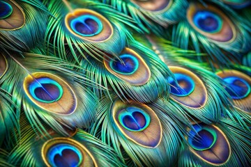 Obraz premium Vibrant peacock feathers cool wallpaper showcasing iridescent patterns