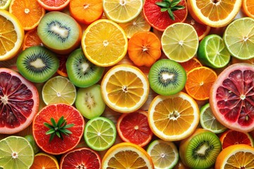 Sliced citrus fruits display cool wallpaper of juicy vibrance