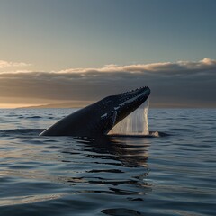 Fototapeta premium Humpback whale in the sea at sunset. 3d render Generated by AI