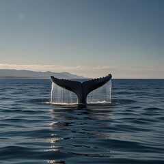 Fototapeta premium Humpback whale in the sea at sunset. 3d render Generated by AI