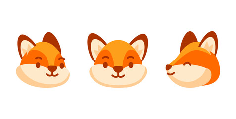 Cute cartoon fox showing different facial expressions