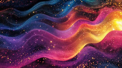 Abstract Wavy Background with Golden Glitter and a Rainbow of Colors