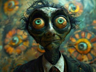 Surreal Portrait with Eyes: A Disturbing Digital Artwork