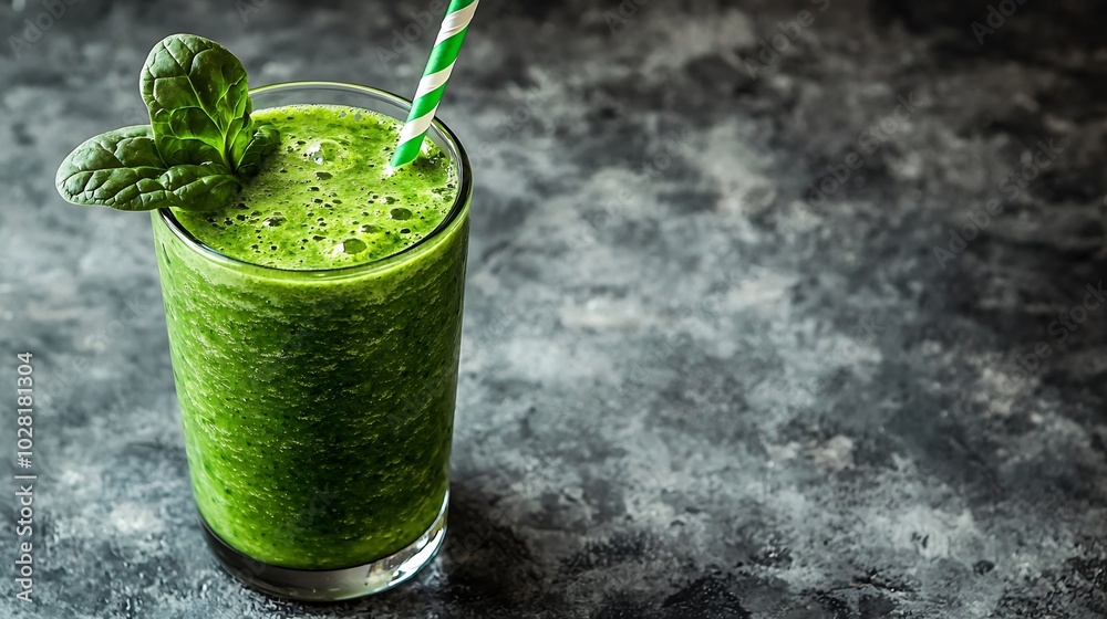 Aufkleber apple and spinach smoothie healthy drink in glass jar on grey stone background : generative ai