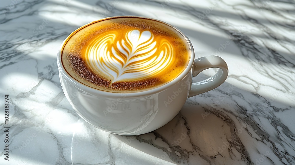 Poster cup of coffee with ethiopia flag on marble table top view : generative ai