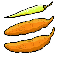 Bajji (Mulak Bajji ,Chilli Bajji, Mirchi Bajji) popularly known as Mirapakaya Bajji in Andhra Pradesh & Telangana is a popular street food snack made by batter frying green chilies.Transparent PNG