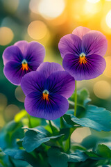 Purple Pansies in Sunlight.