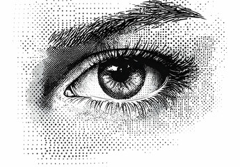 Obraz premium Black and White Eye with Halftone Pattern.